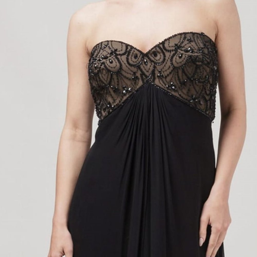 Black Strapless Silk Beaded Tadashi Collection Evening Dress Size 8